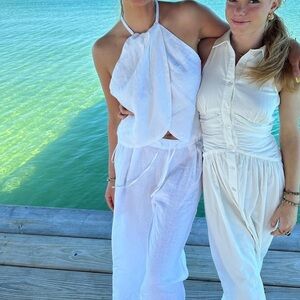 Zara White Halter Jumpsuit Set